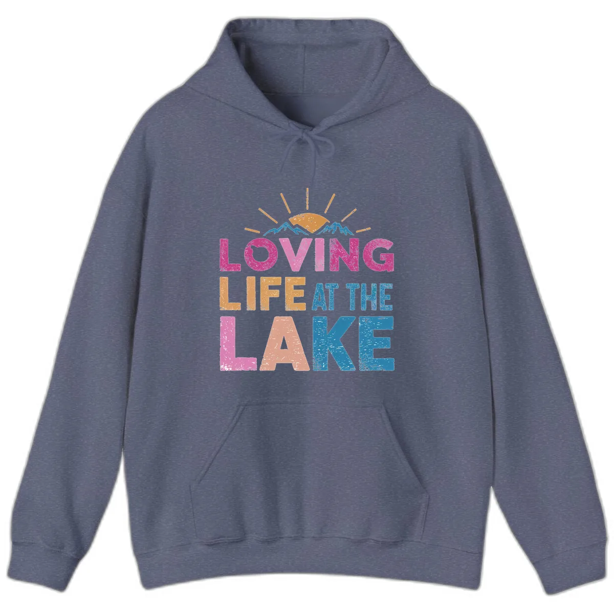 Loving Life At The Lake Hoodie in Heather Navy