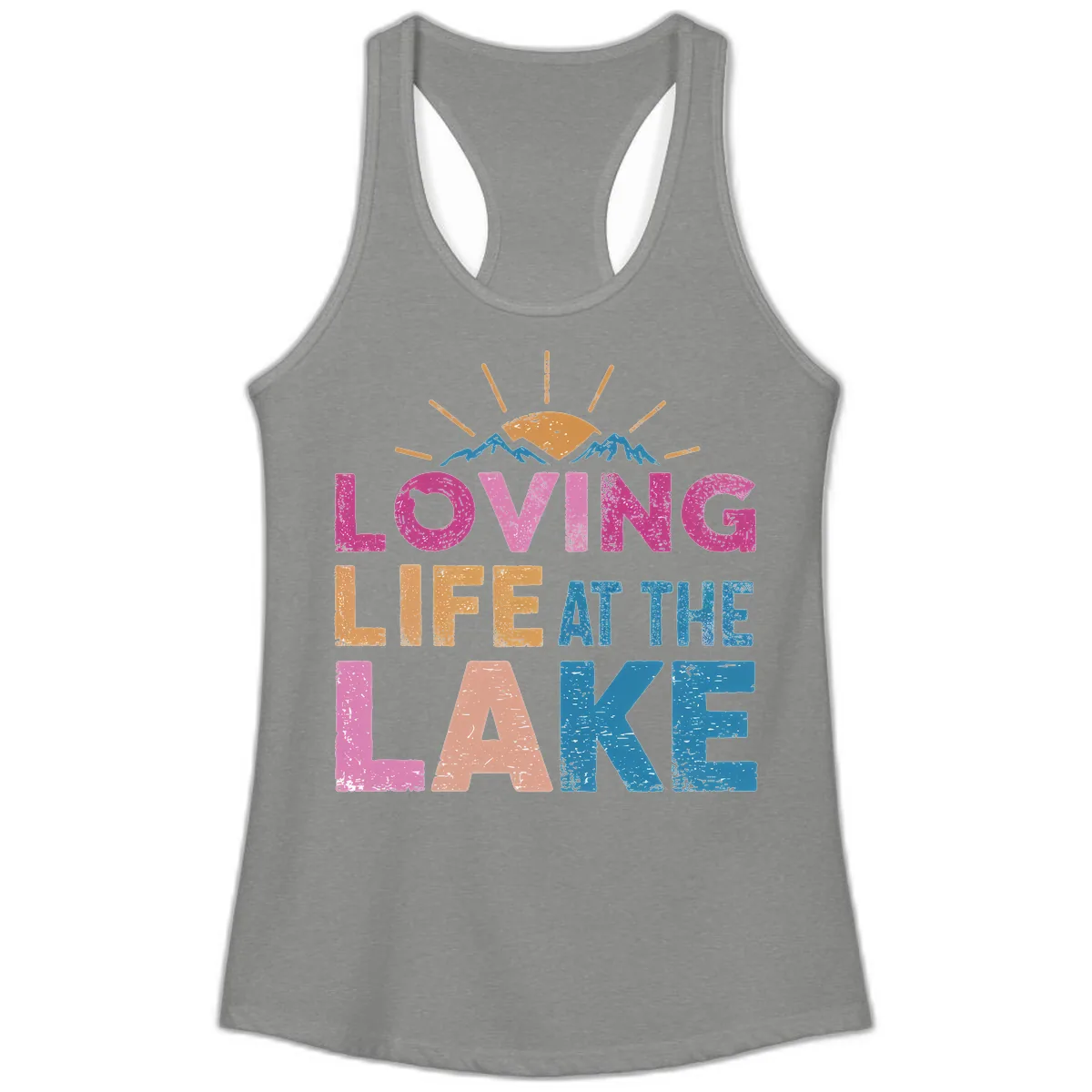 Loving Life At The Lake Ladies Tank in Heather Grey
