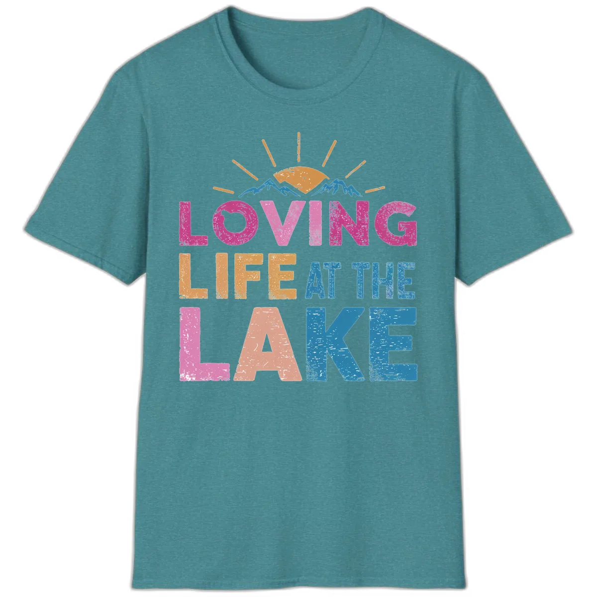 Loving Life At The Lake T-Shirt in Heather Galapagos Blue