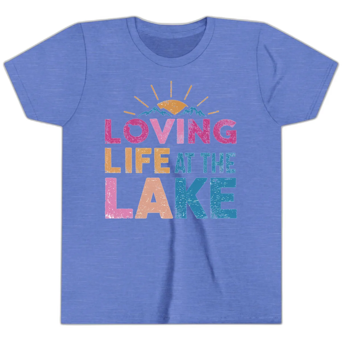 Loving Life At The Lake Youth T-Shirt in Heather Columbia Blue