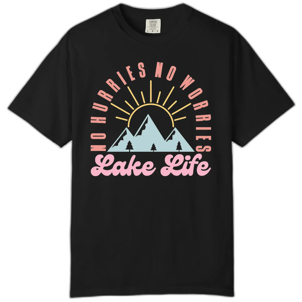 No Worries Lake Life Mountain Design Comfort Color in Black