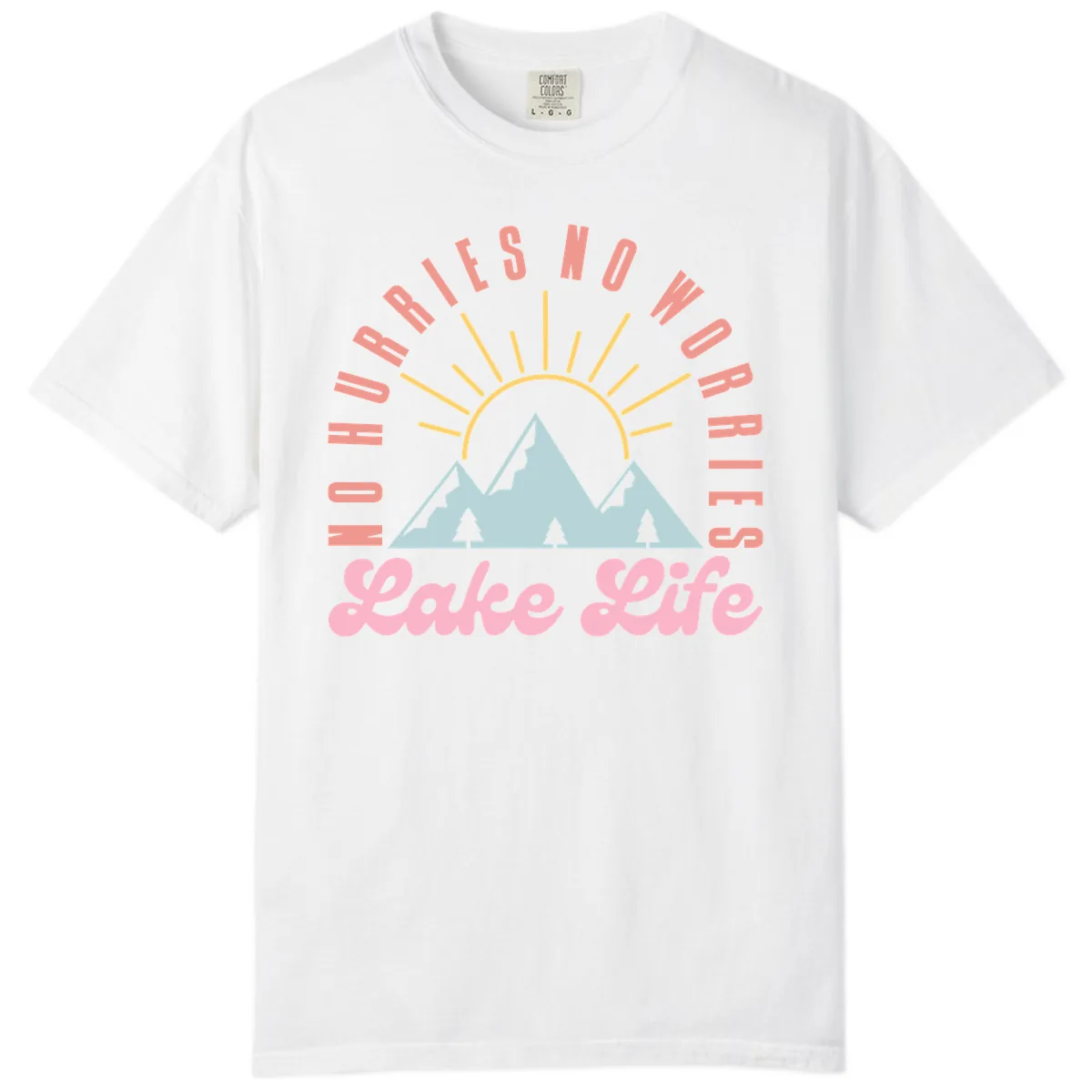 No Worries Lake Life Mountain Design Comfort Color in White