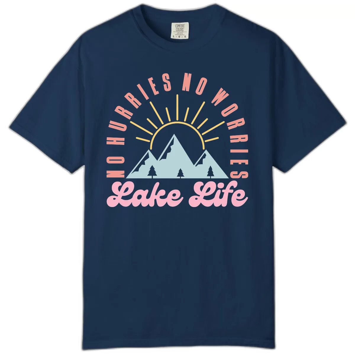 No Worries Lake Life Mountain Design Comfort Color in Navy