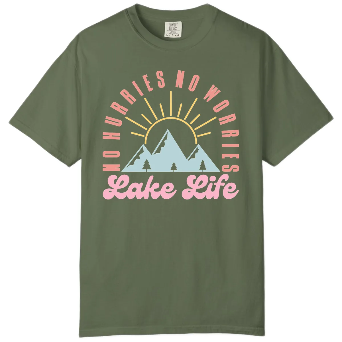 No Worries Lake Life Mountain Design Comfort Color in Sage