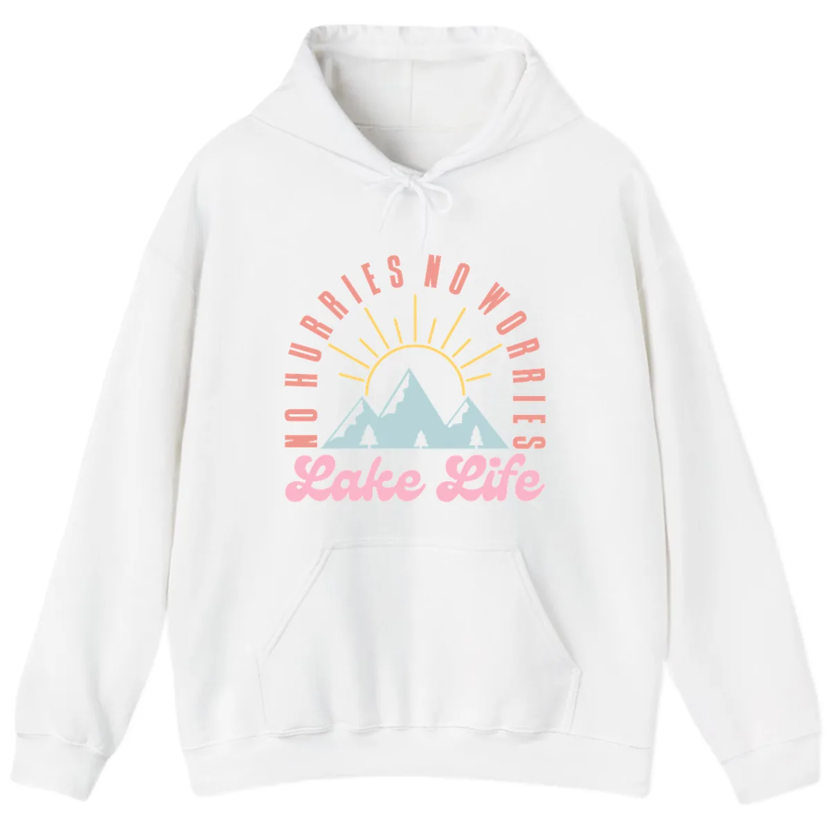 No Worries Lake Life Mountain Design Hoodie in White