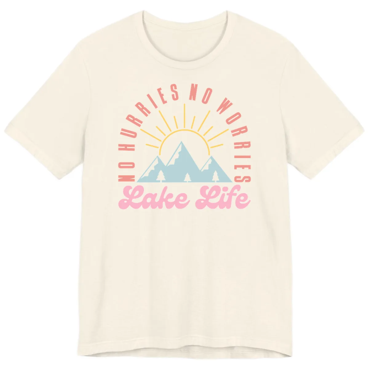 No Worries Lake Life Mountain Design Premium T-Shirt in Natural