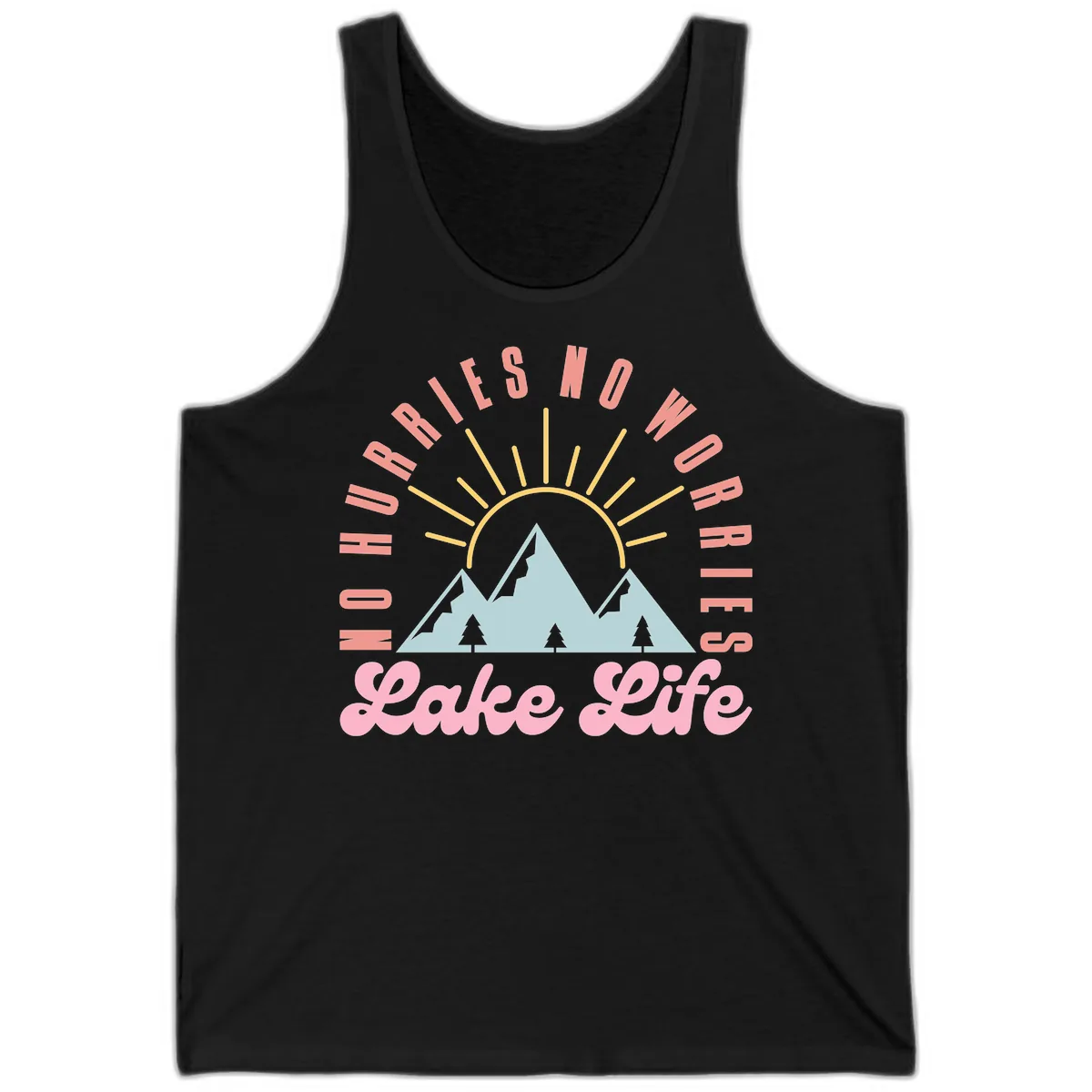 No Worries Lake Life Mountain Design Tank in Black