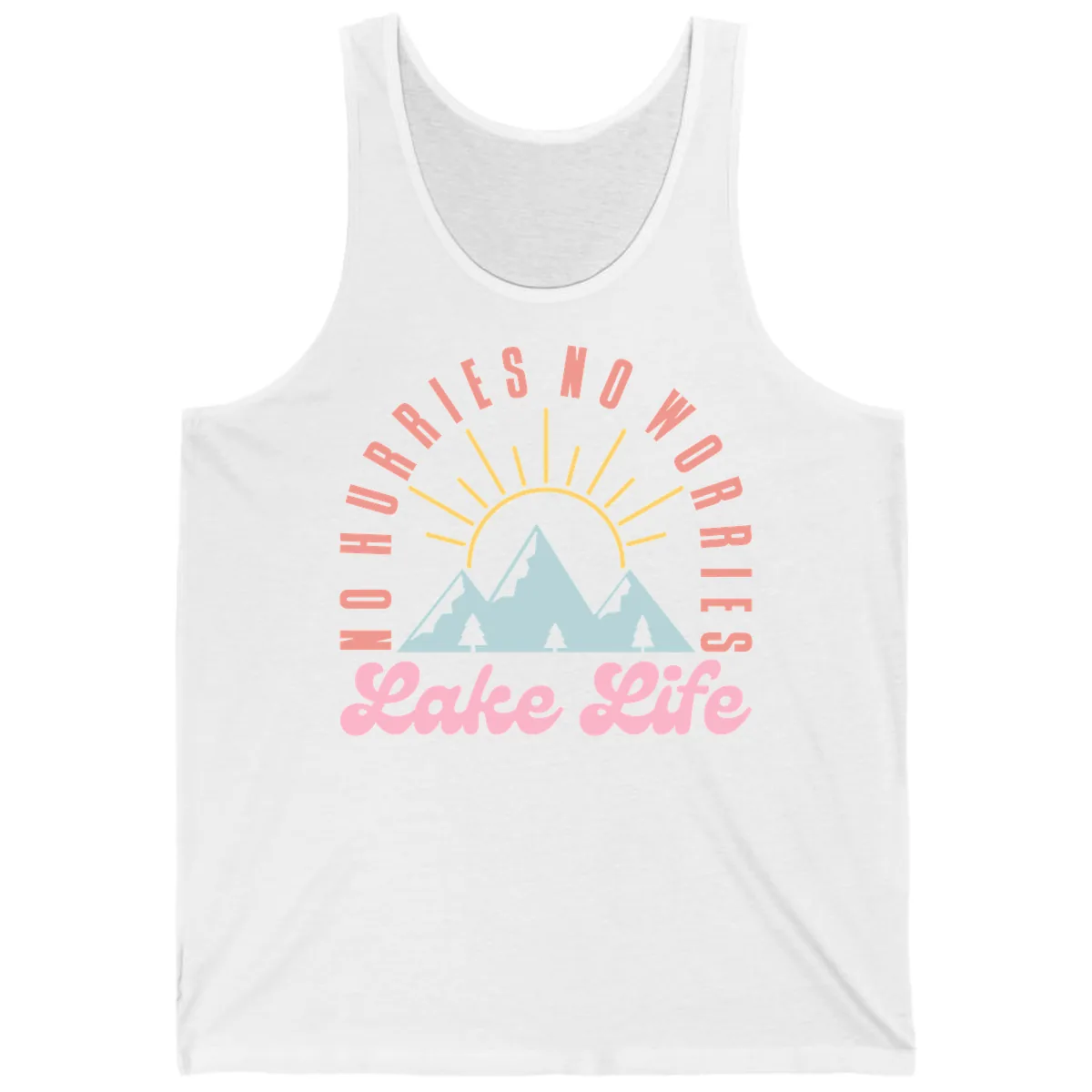 No Worries Lake Life Mountain Design Tank in White