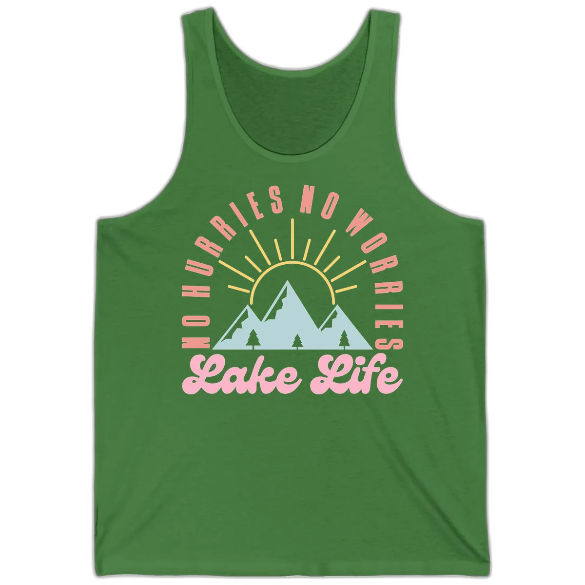 No Worries Lake Life Mountain Design Tank in Leaf
