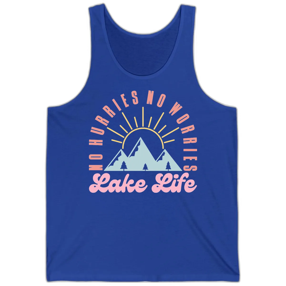 No Worries Lake Life Mountain Design Tank in True Royal