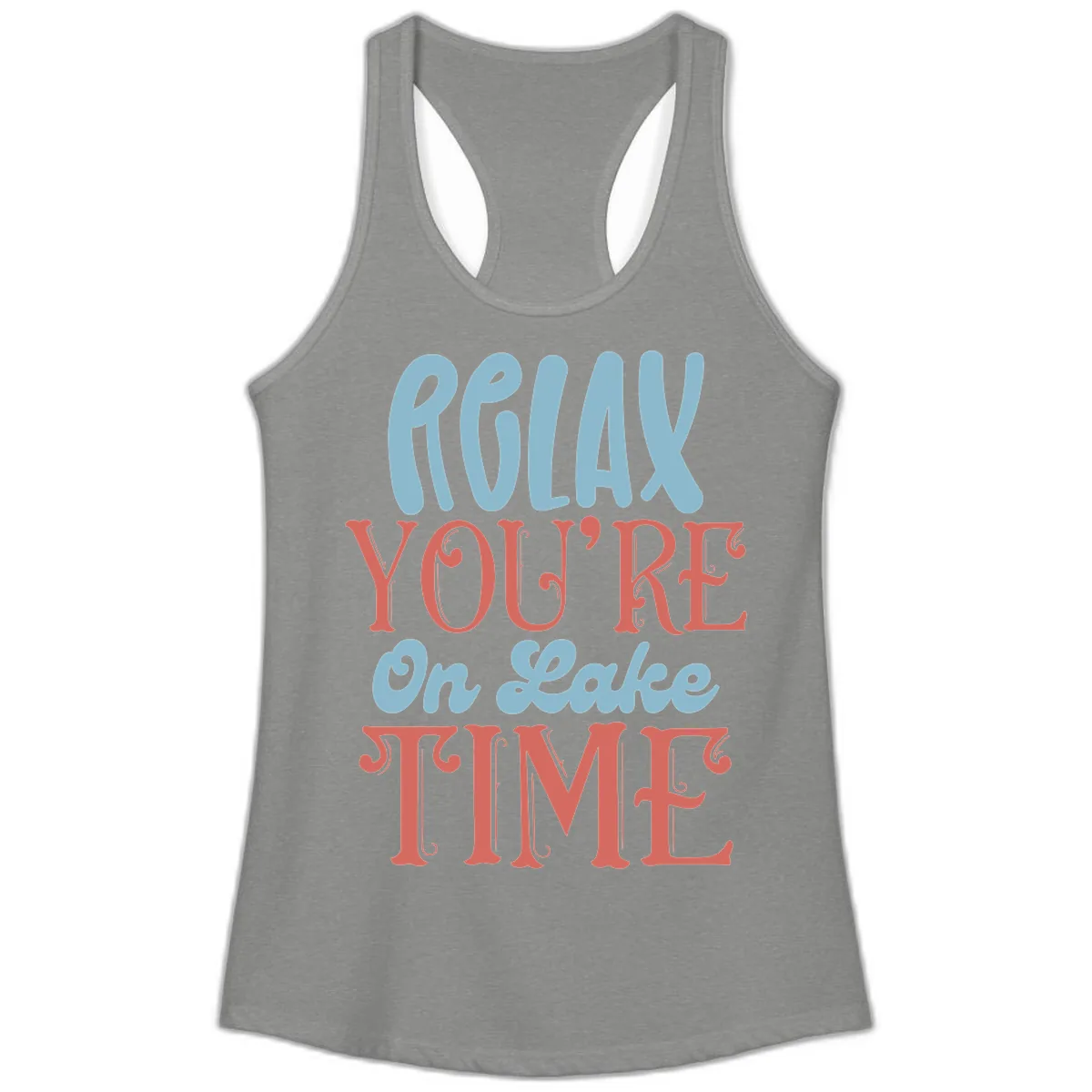 Relax You're On Lake Time Ladies Tank in Heather Grey