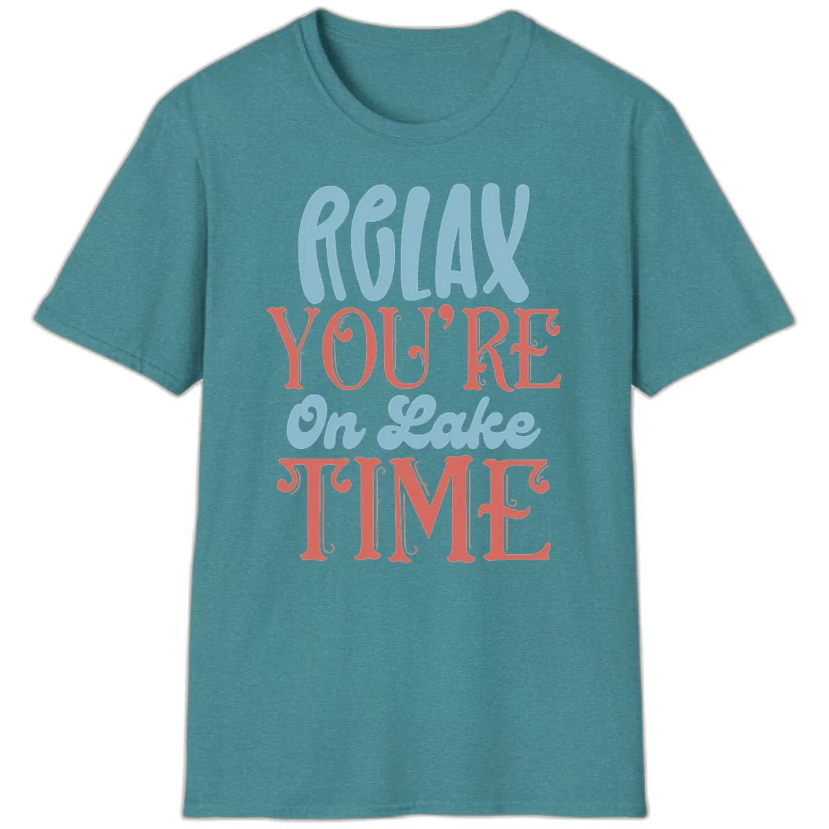 Relax You're On Lake Time T-Shirt in Heather Galapagos Blue