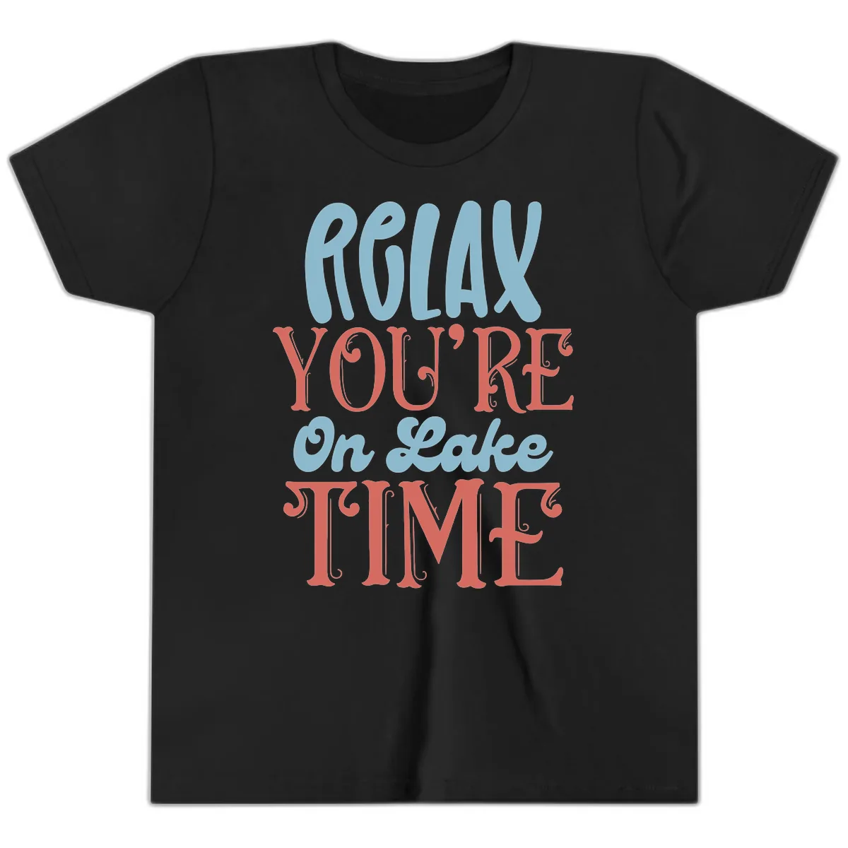 Relax You're On Lake Time Youth T-Shirt in Black