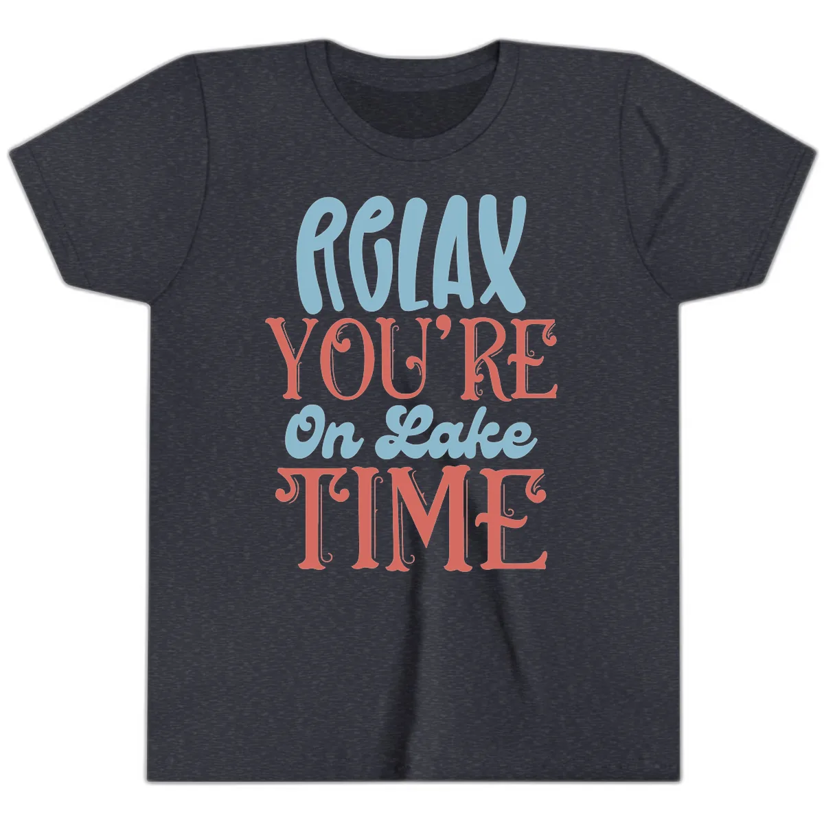 Relax You're On Lake Time Youth T-Shirt in Heather Navy