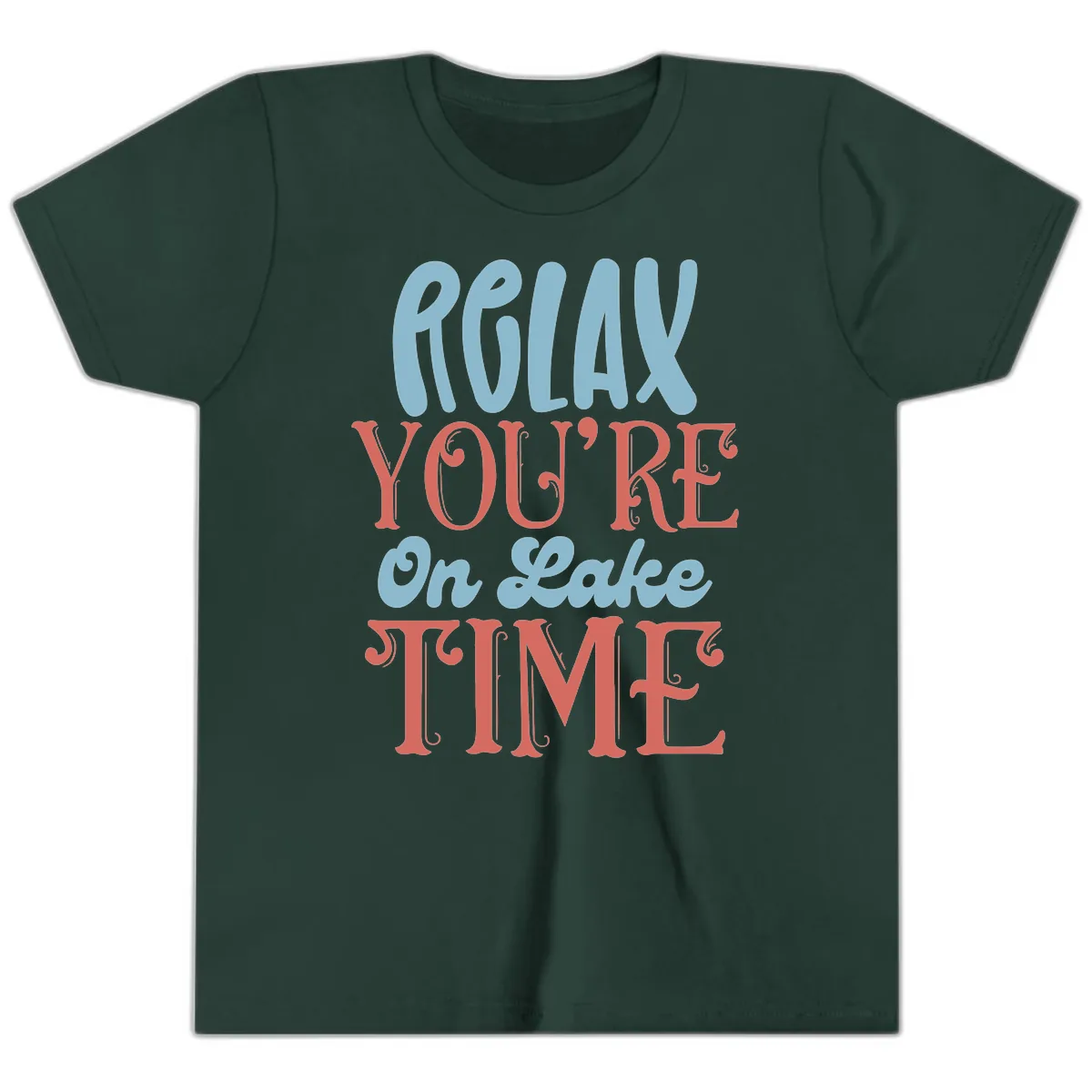 Relax You're On Lake Time Youth T-Shirt in Forest