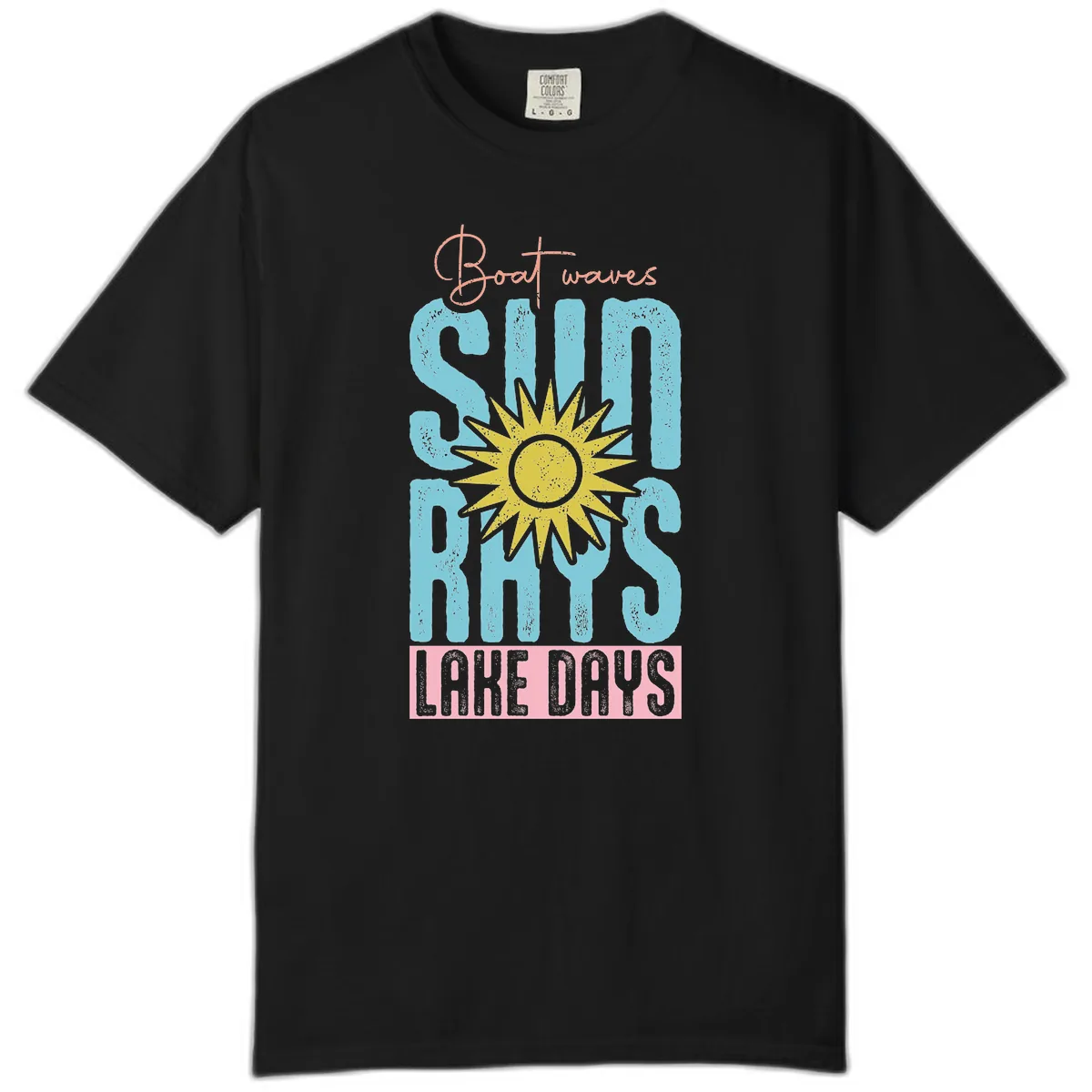 Boat Waves Sun Rays Lake Days Comfort Color in Black