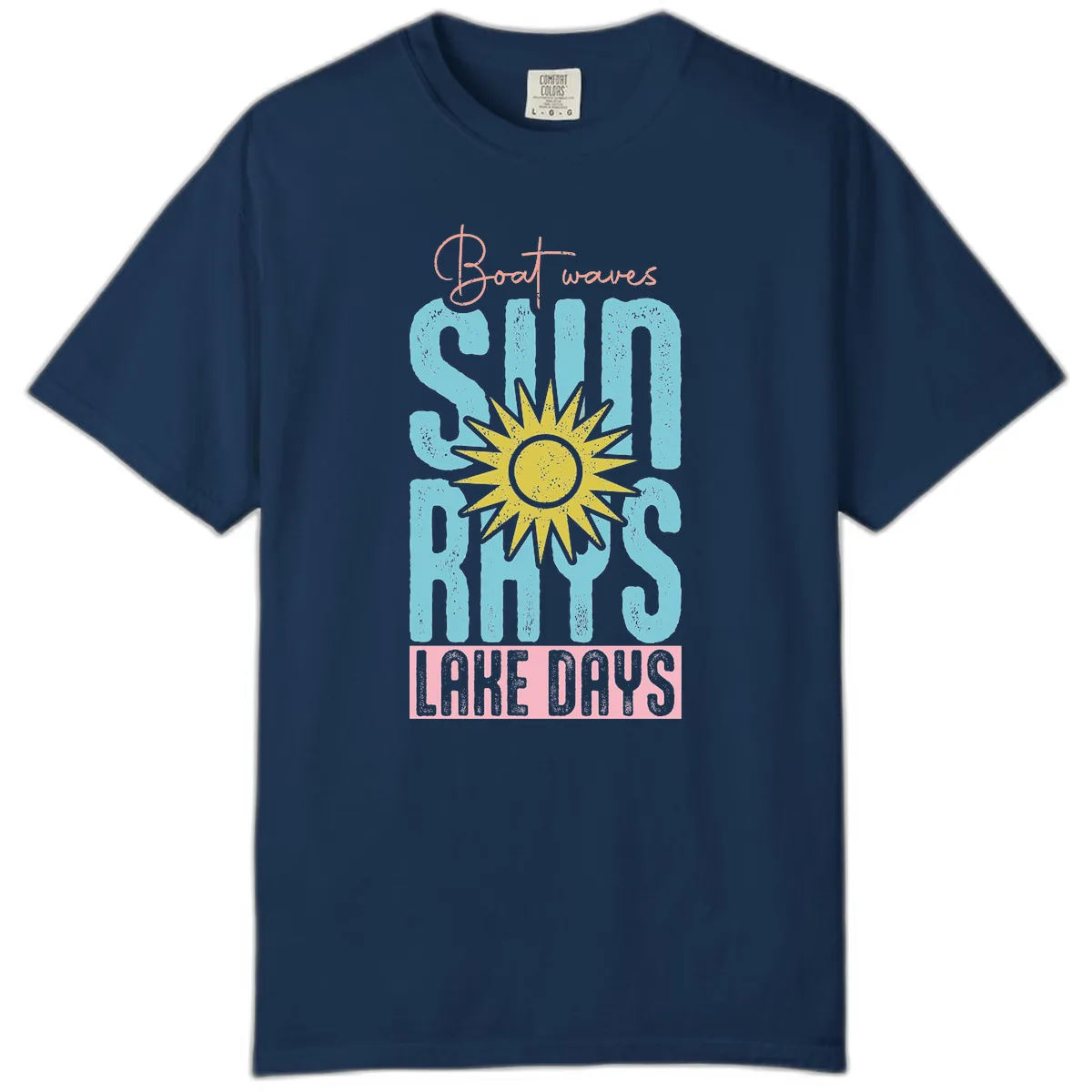 Boat Waves Sun Rays Lake Days Comfort Color in Navy
