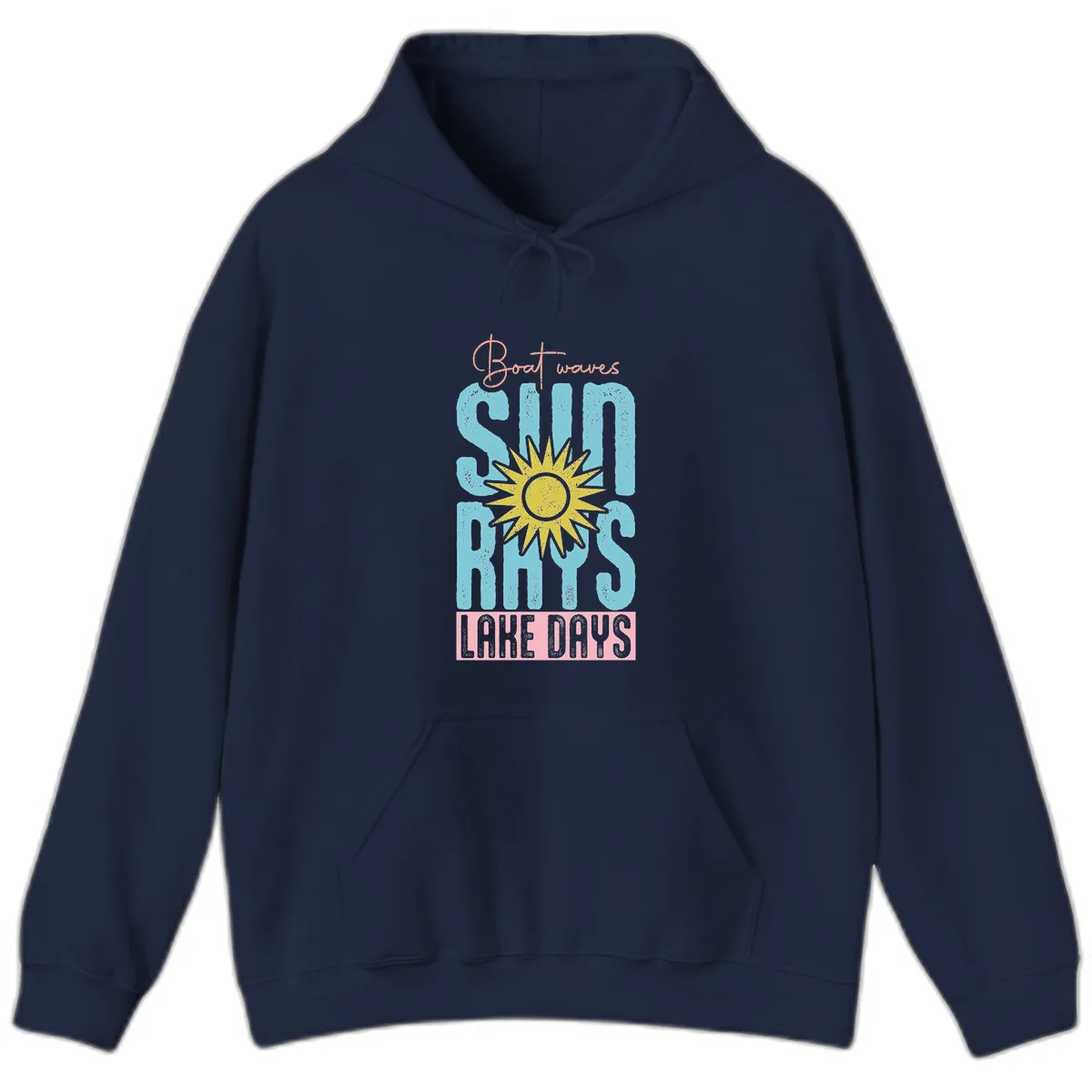Boat Waves Sun Rays Lake Days Hoodie in Navy