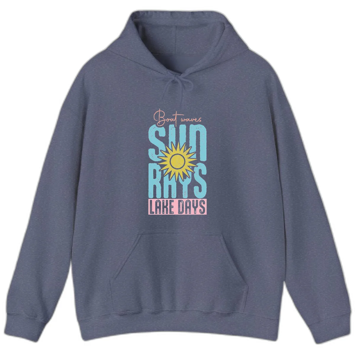 Boat Waves Sun Rays Lake Days Hoodie in Heather Navy