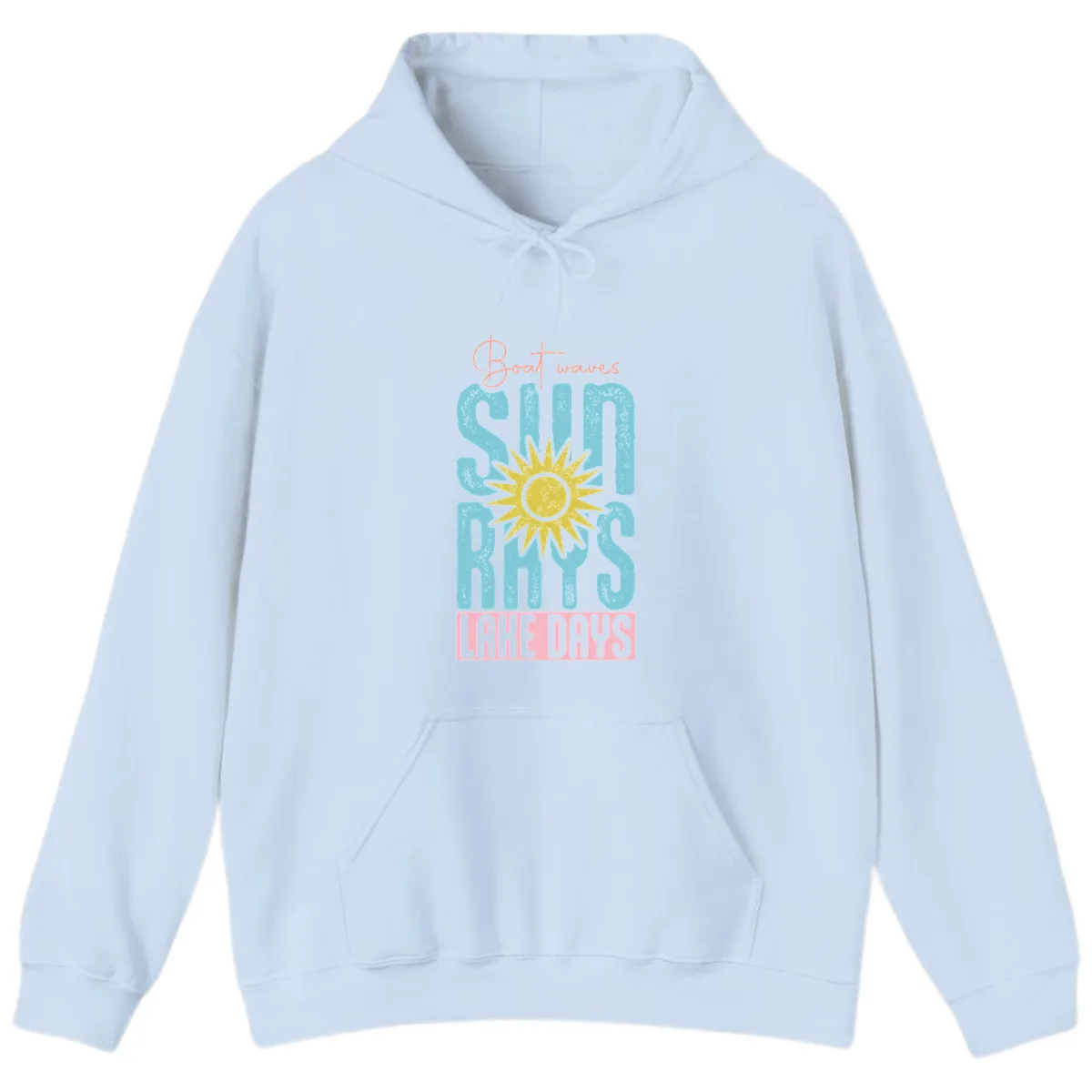 Boat Waves Sun Rays Lake Days Hoodie in Light Blue