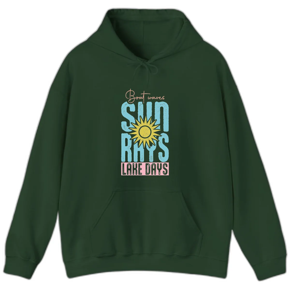 Boat Waves Sun Rays Lake Days Hoodie in Forest Green