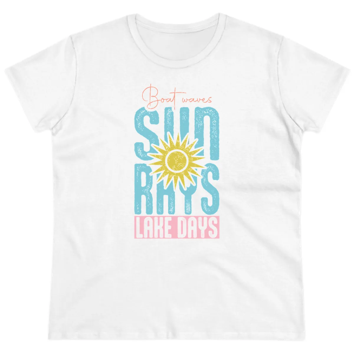 Boat Waves Sun Rays Lake Days Ladies Tee in White