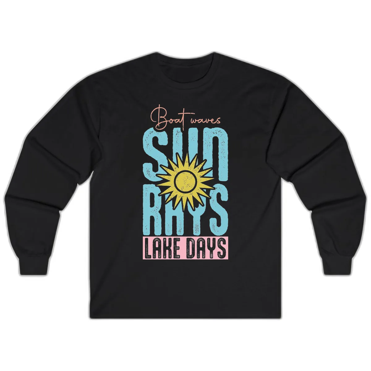 Boat Waves Sun Rays Lake Days Long Sleeve in Black