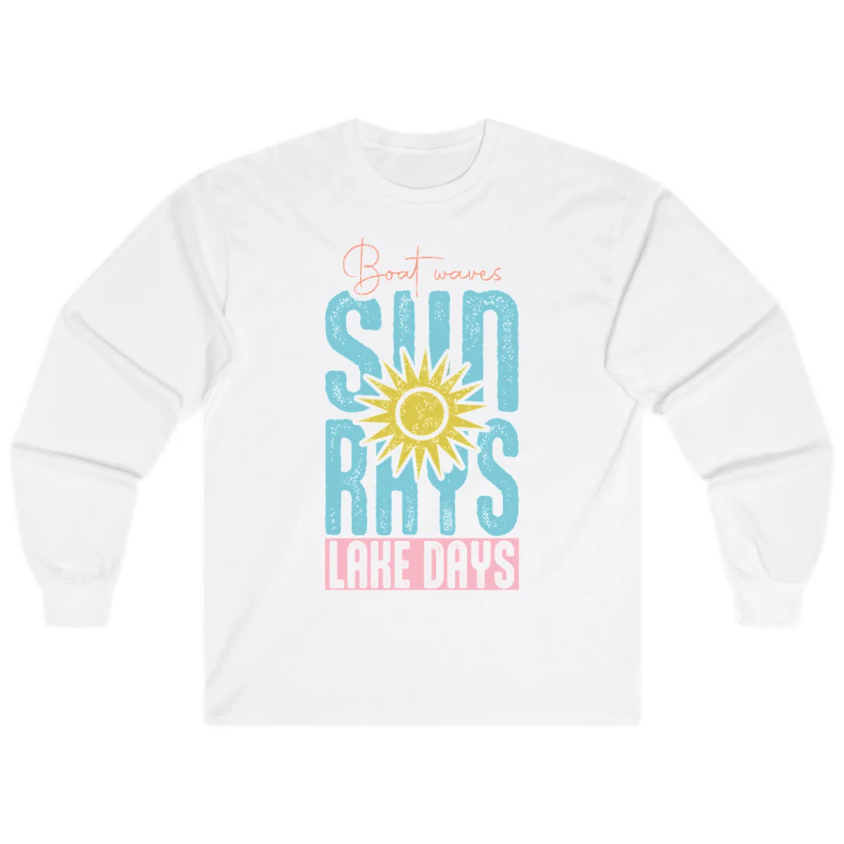 Boat Waves Sun Rays Lake Days Long Sleeve in White