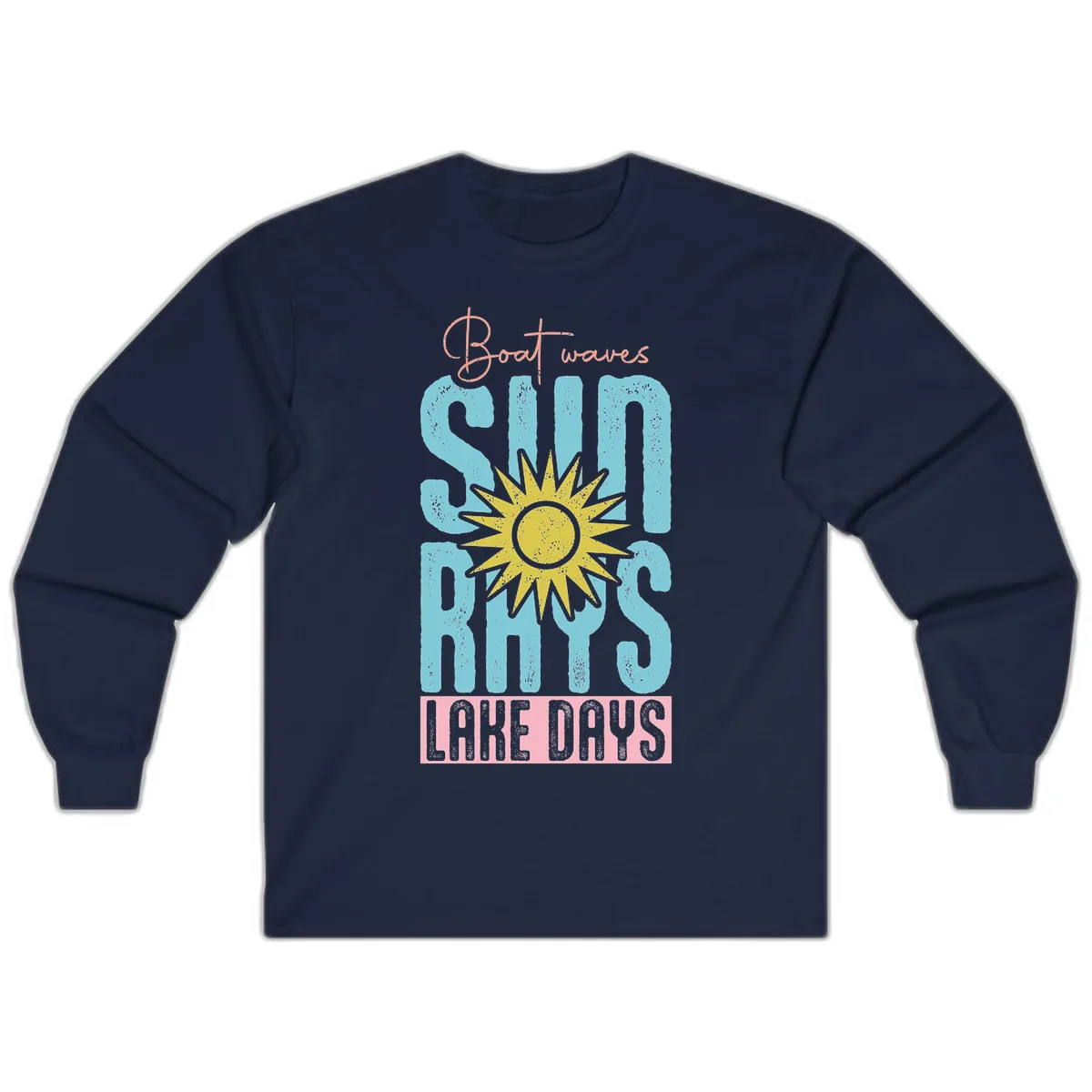 Boat Waves Sun Rays Lake Days Long Sleeve in Navy