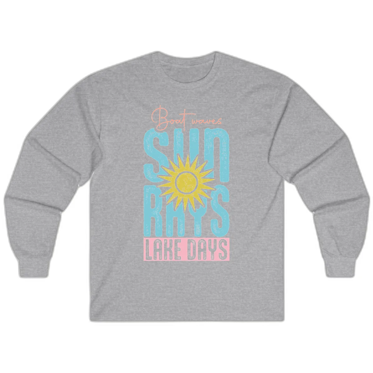 Boat Waves Sun Rays Lake Days Long Sleeve in Sport Grey