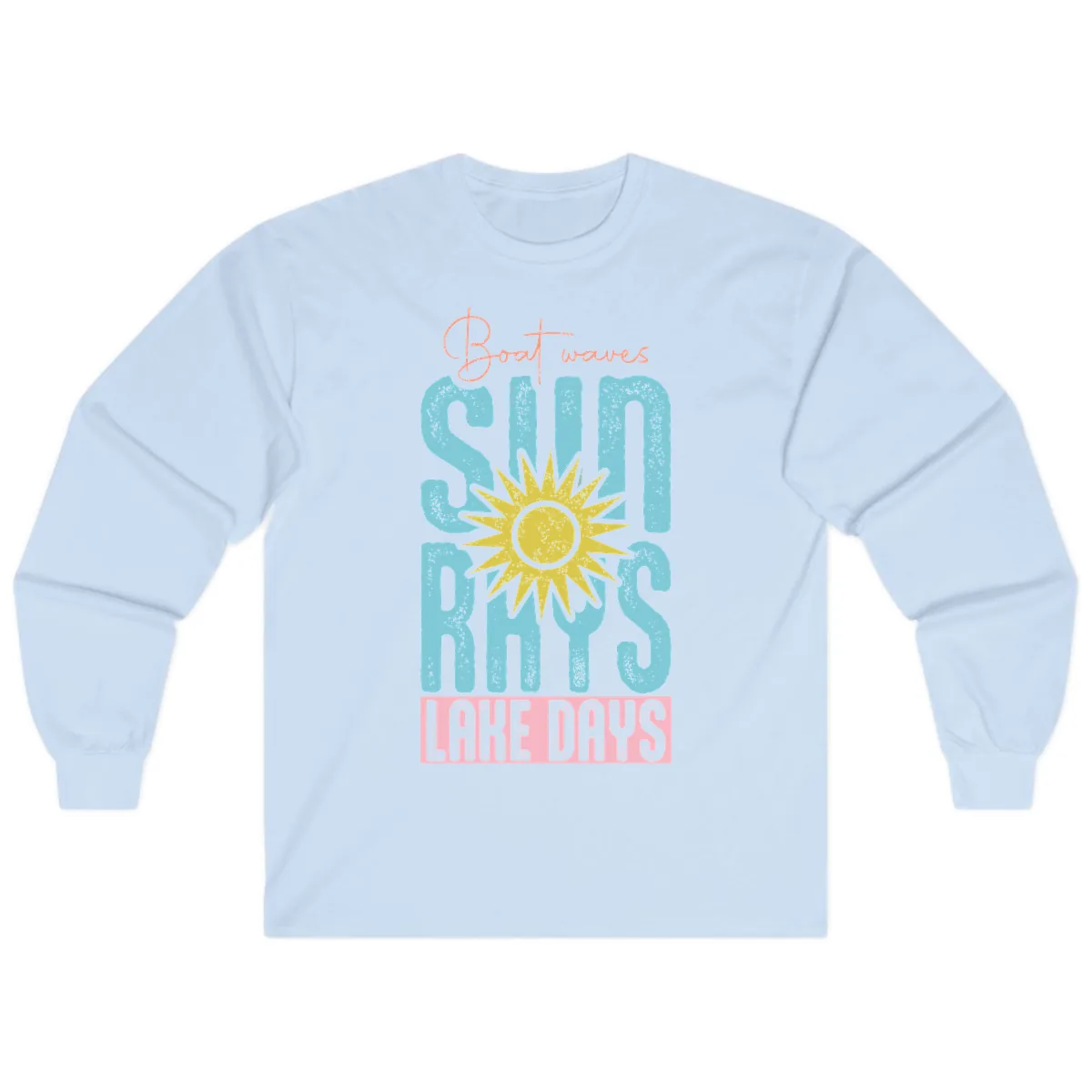 Boat Waves Sun Rays Lake Days Long Sleeve in Light Blue