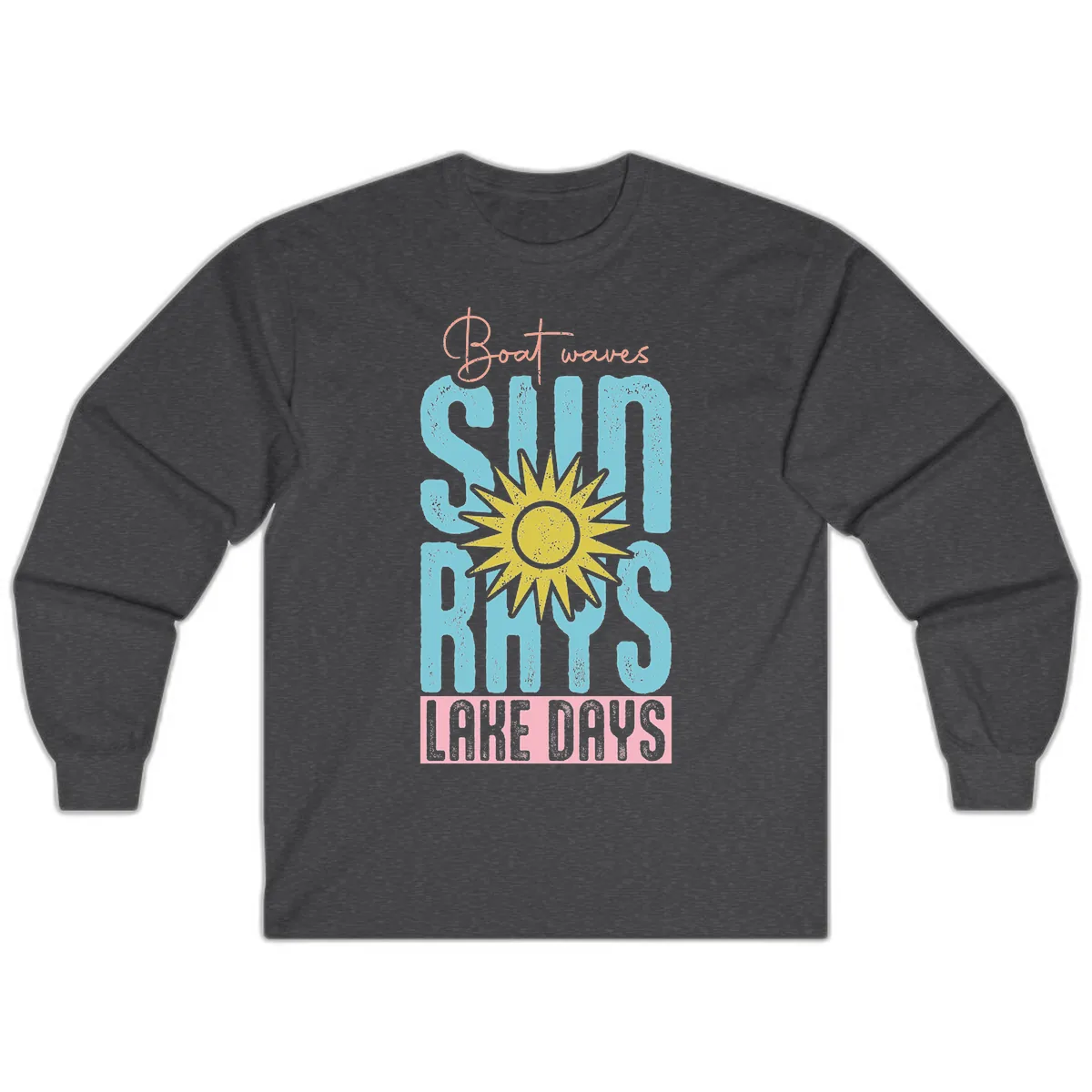 Boat Waves Sun Rays Lake Days Long Sleeve in Dark Heather