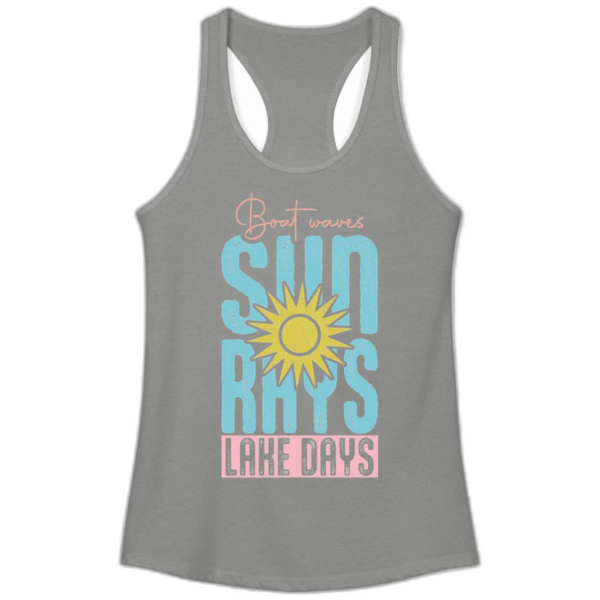 Boat Waves Sun Rays Lake Days Ladies Tank in Heather Grey