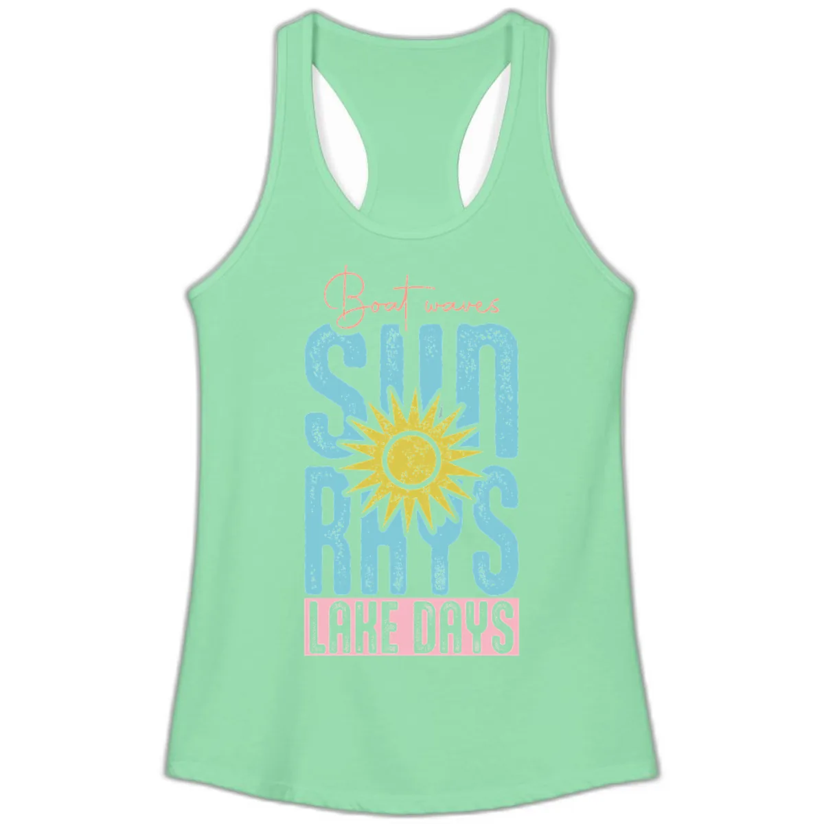 Boat Waves Sun Rays Lake Days Ladies Tank in Solid Mint