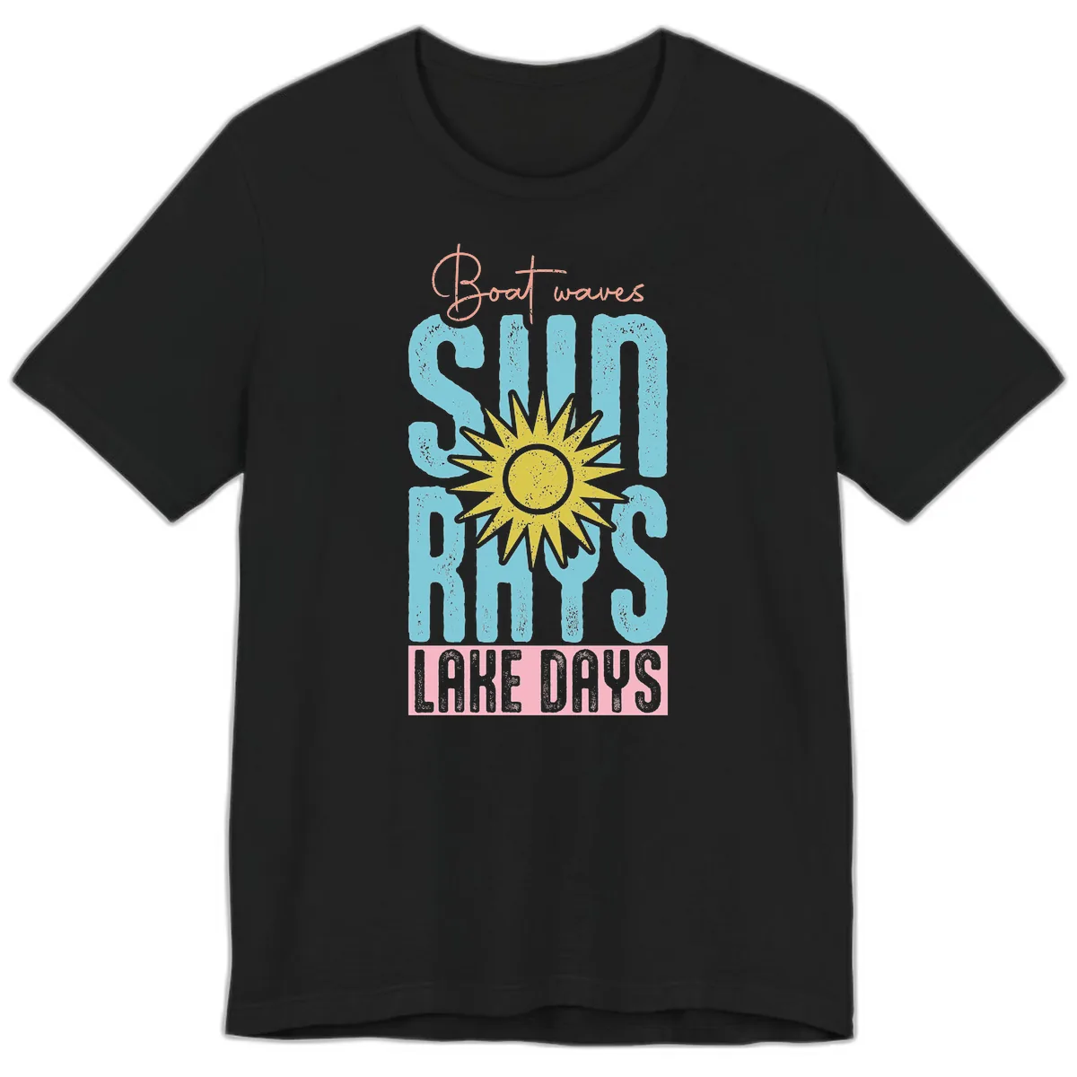 Boat Waves Sun Rays Lake Days Premium T-Shirt in Black