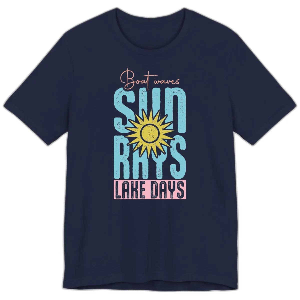 Boat Waves Sun Rays Lake Days Premium T-Shirt in Navy
