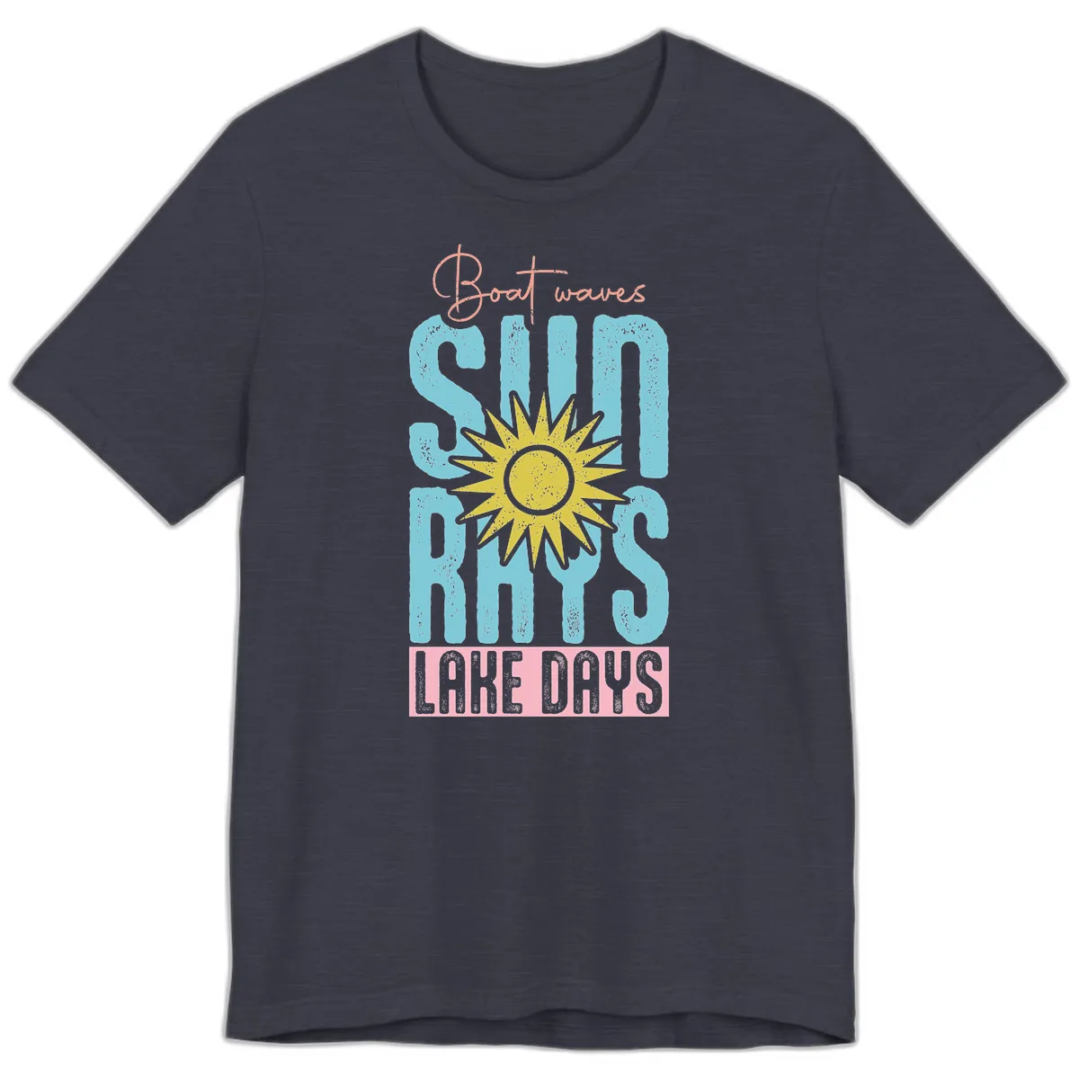 Boat Waves Sun Rays Lake Days Premium T-Shirt in Heather Midnight Navy