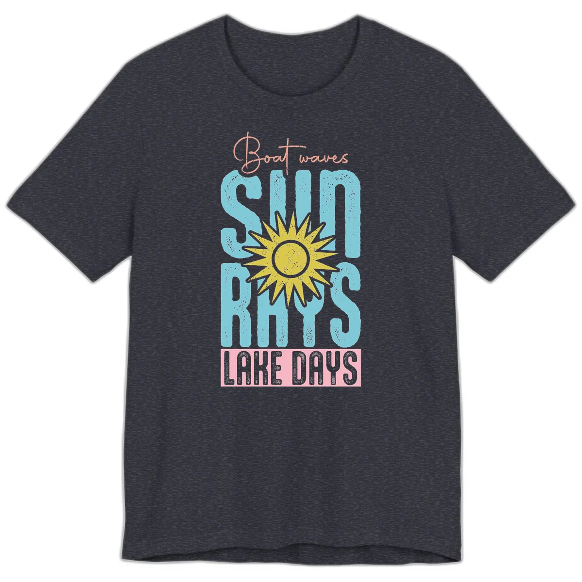 Boat Waves Sun Rays Lake Days Premium T-Shirt in Heather Navy