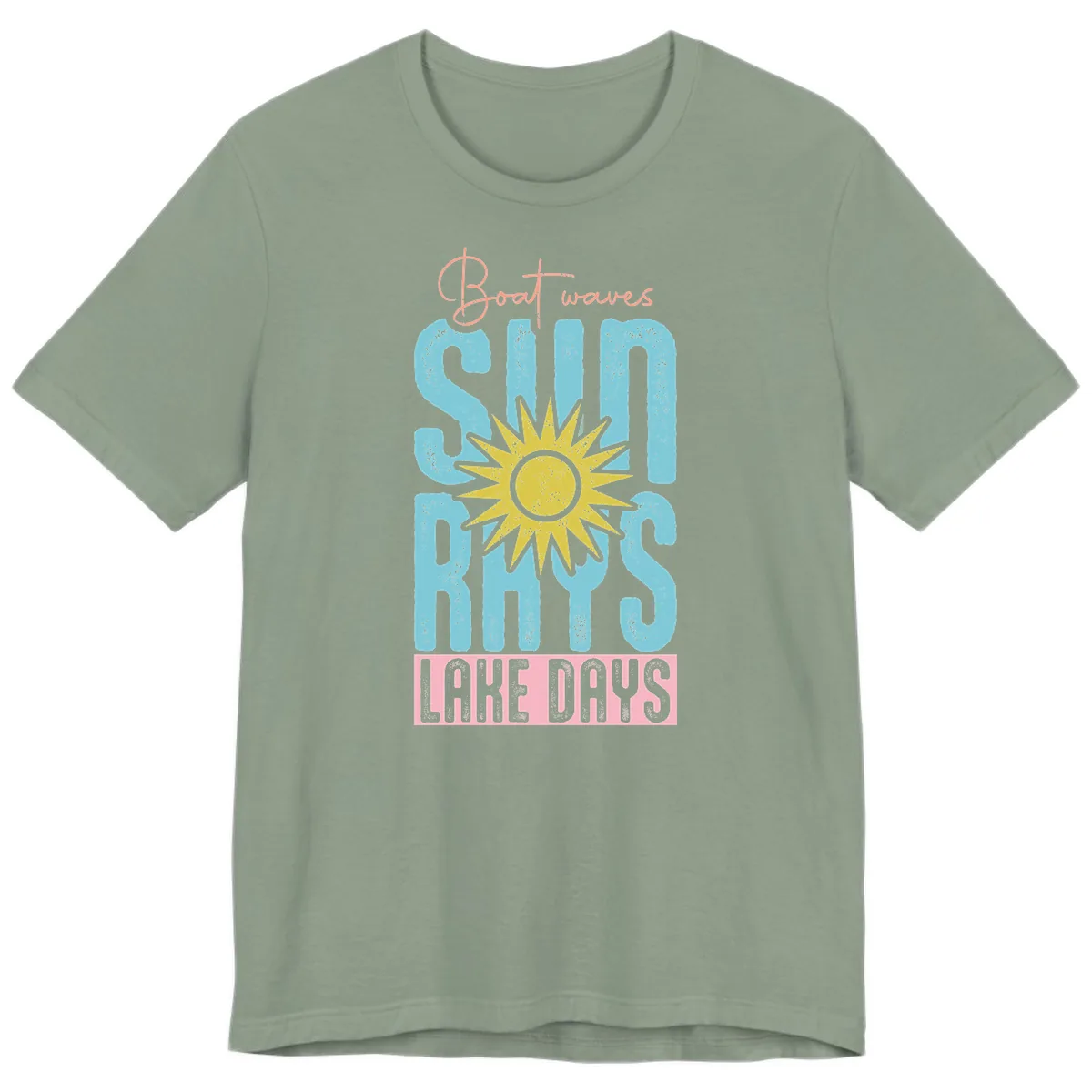 Boat Waves Sun Rays Lake Days Premium T-Shirt in Sage