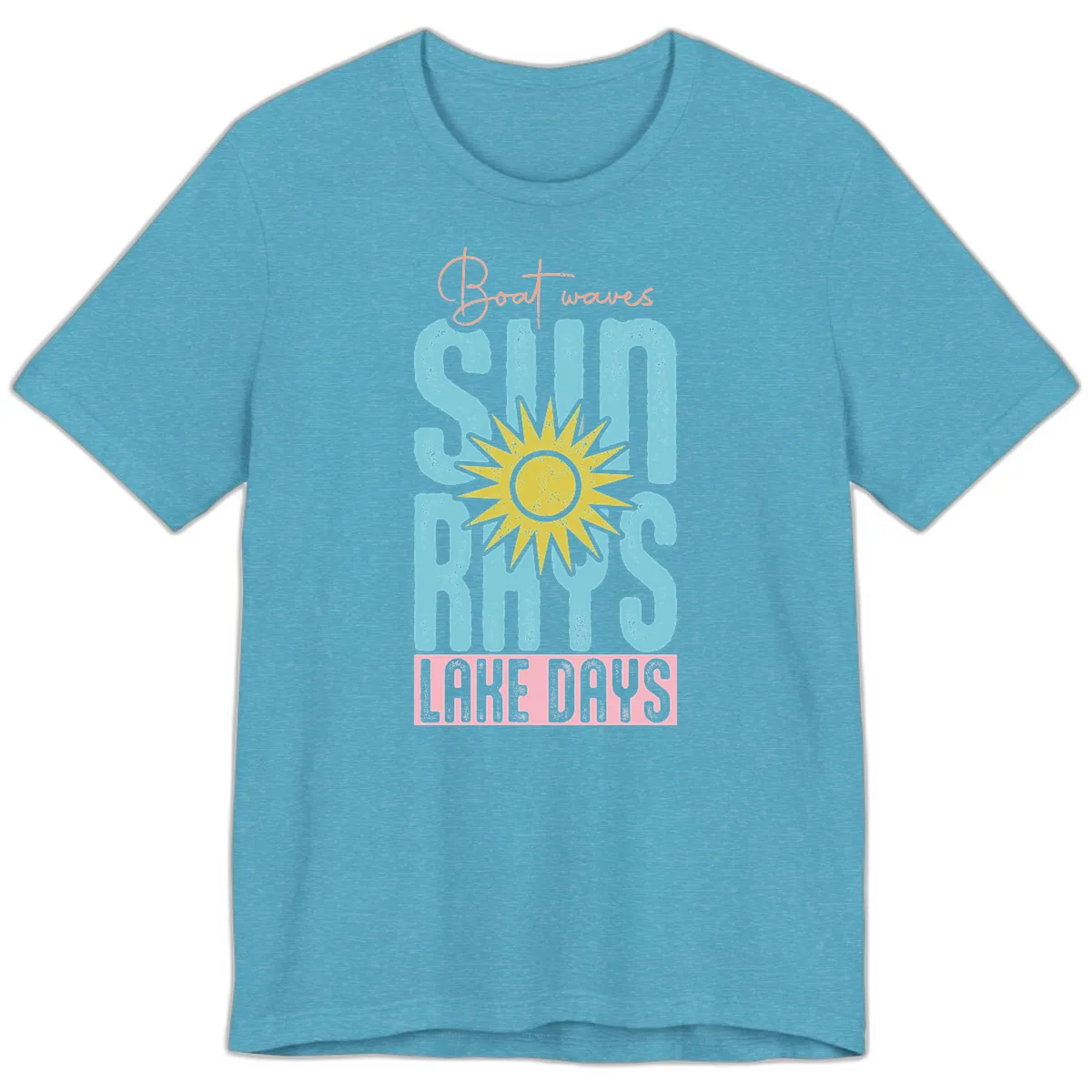 Boat Waves Sun Rays Lake Days Premium T-Shirt in Heather Aqua