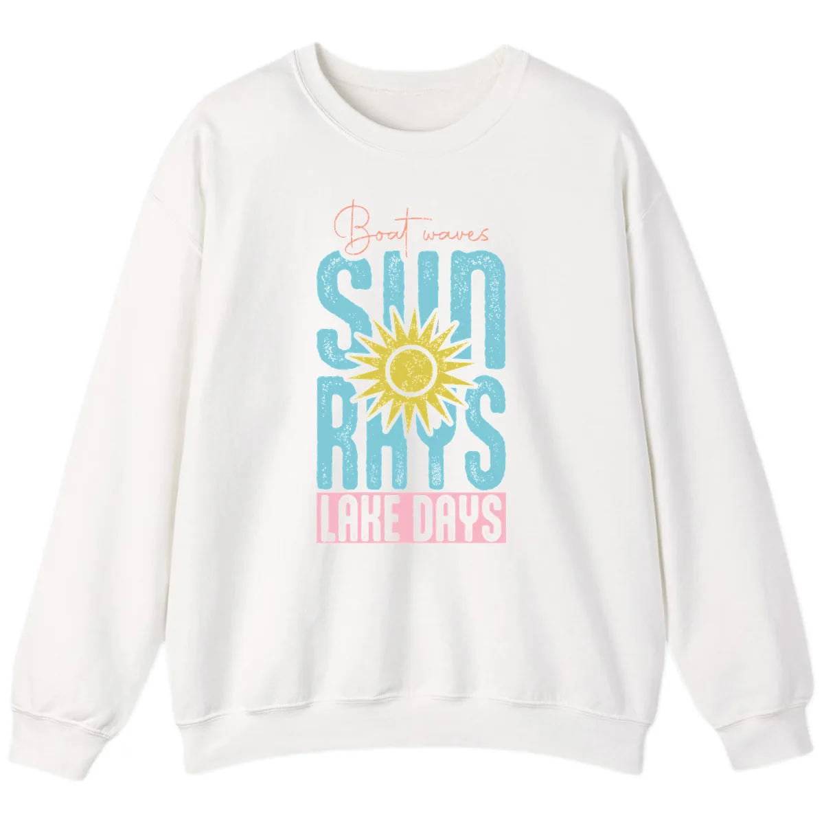 Boat Waves Sun Rays Lake Days Sweatshirt in White