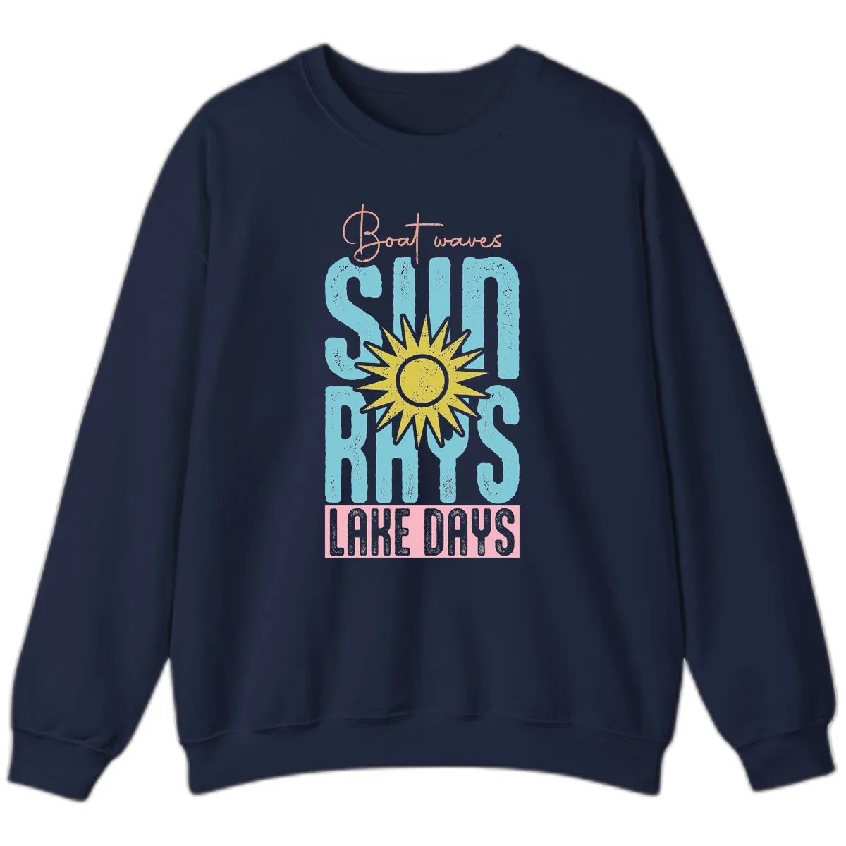 Boat Waves Sun Rays Lake Days Sweatshirt in Navy