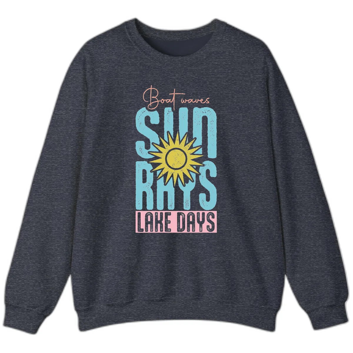 Boat Waves Sun Rays Lake Days Sweatshirt in Heather Sport Dark Navy