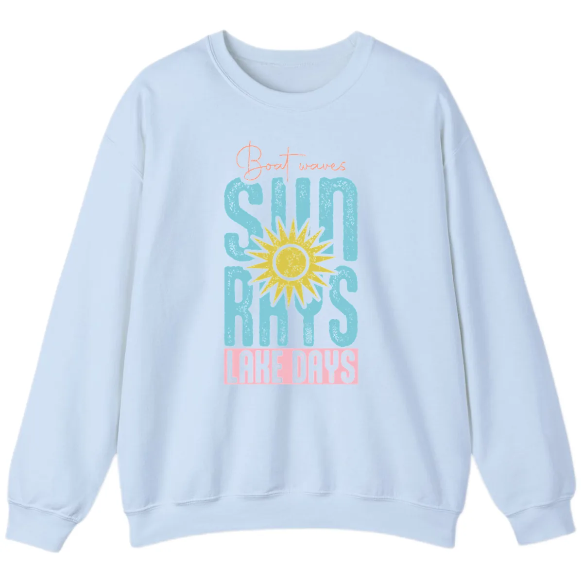 Boat Waves Sun Rays Lake Days Sweatshirt in Light Blue