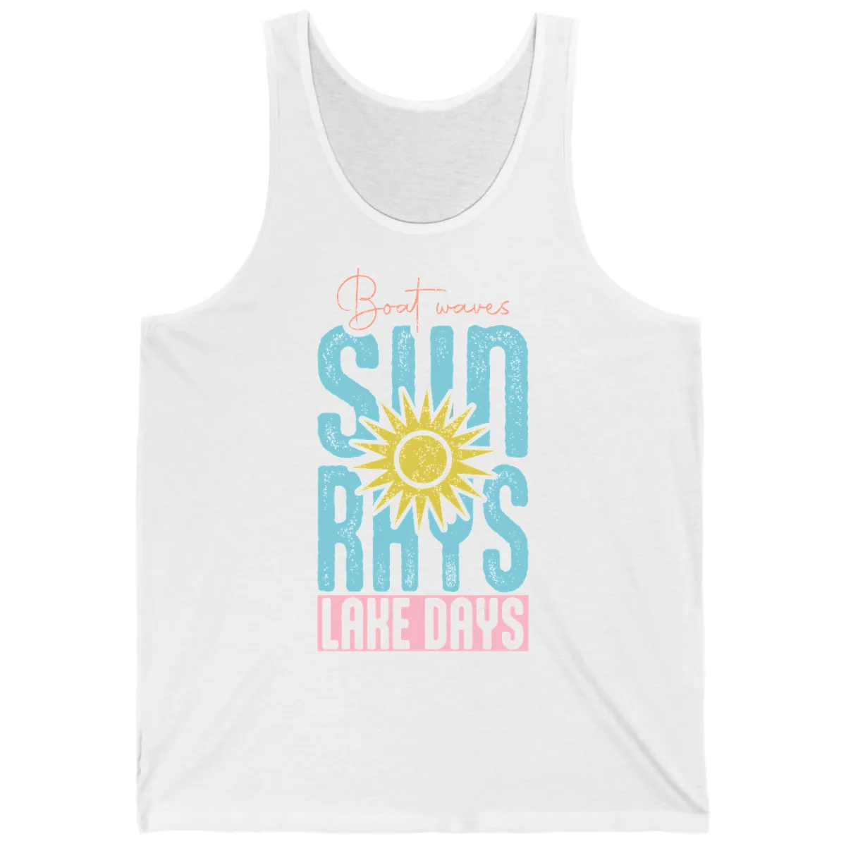 Boat Waves Sun Rays Lake Days Tank in White