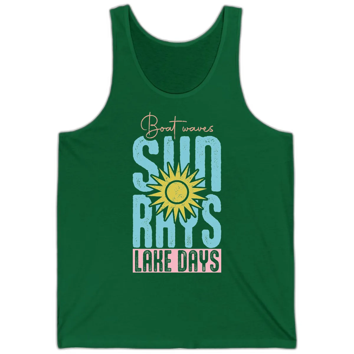 Boat Waves Sun Rays Lake Days Tank in Kelly