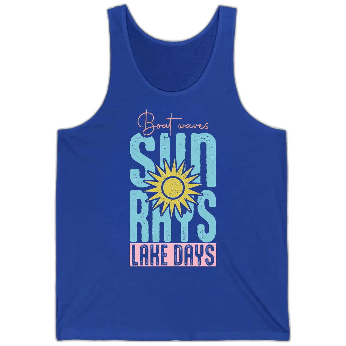Boat Waves Sun Rays Lake Days Tank in True Royal