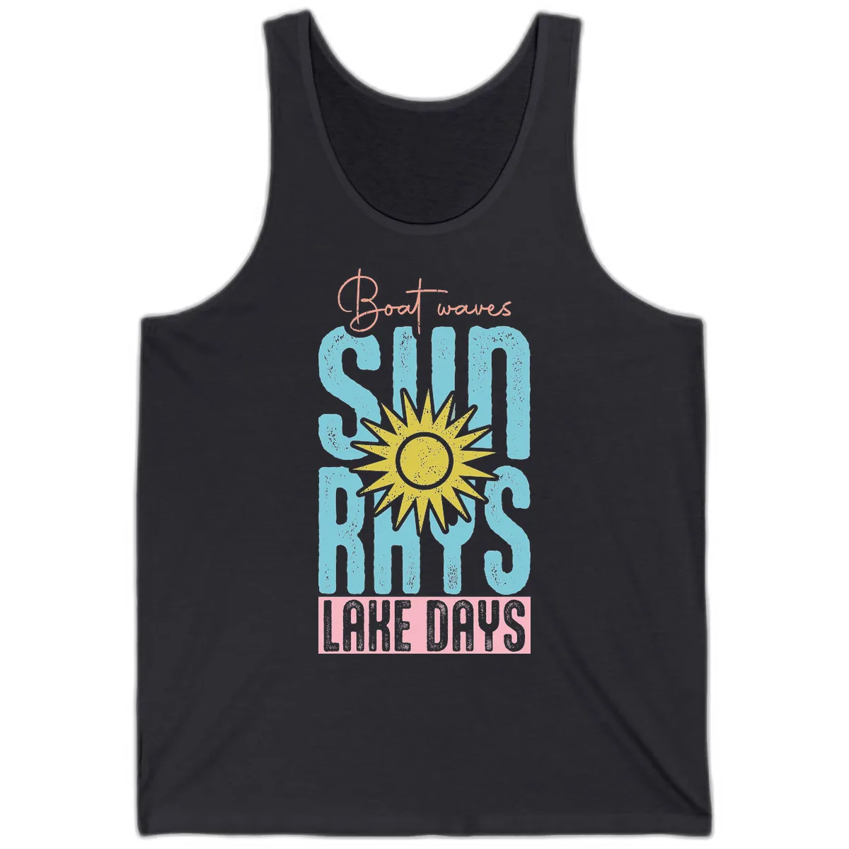 Boat Waves Sun Rays Lake Days Tank in Dark Grey