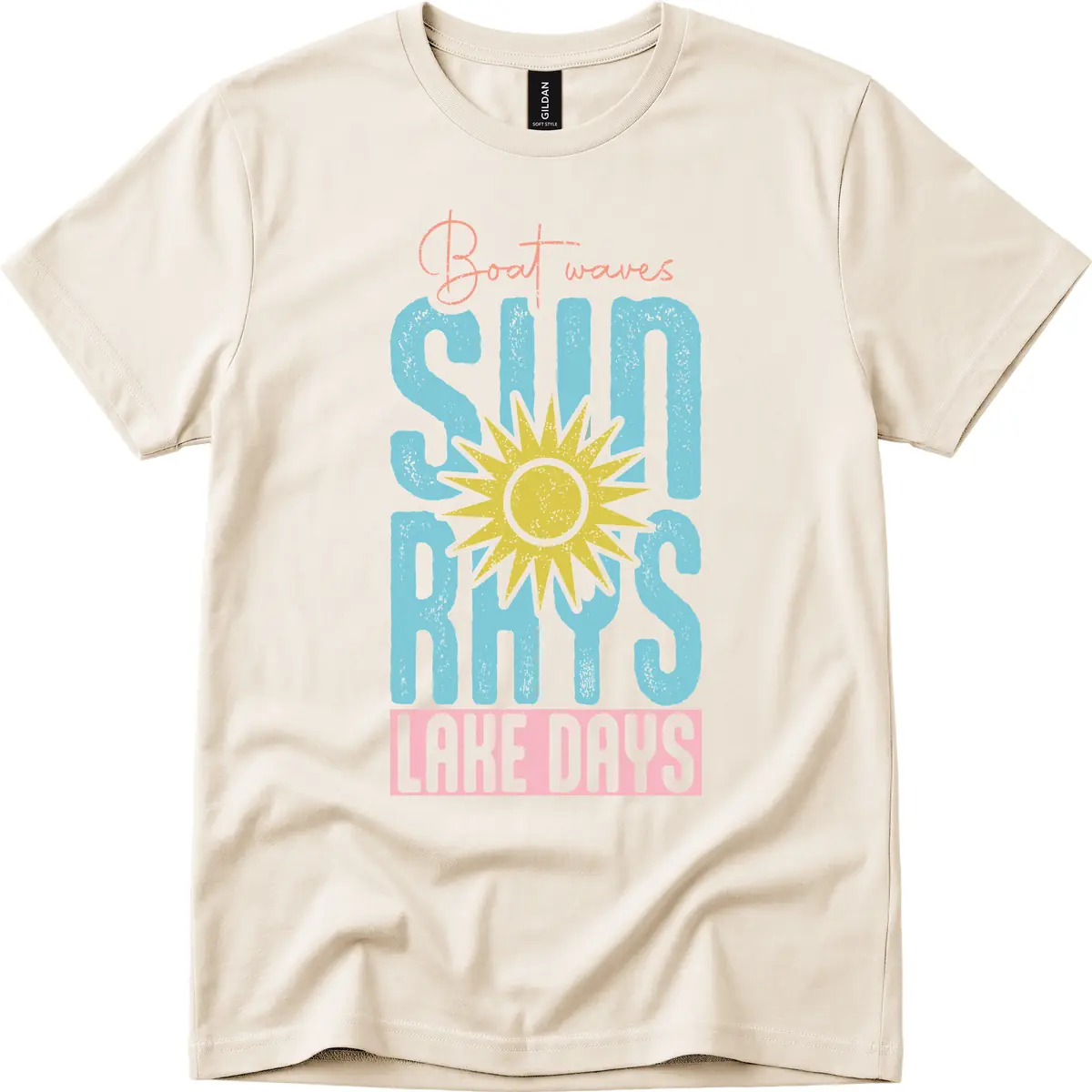 Boat Waves Sun Rays Lake Days T-Shirt in Natural