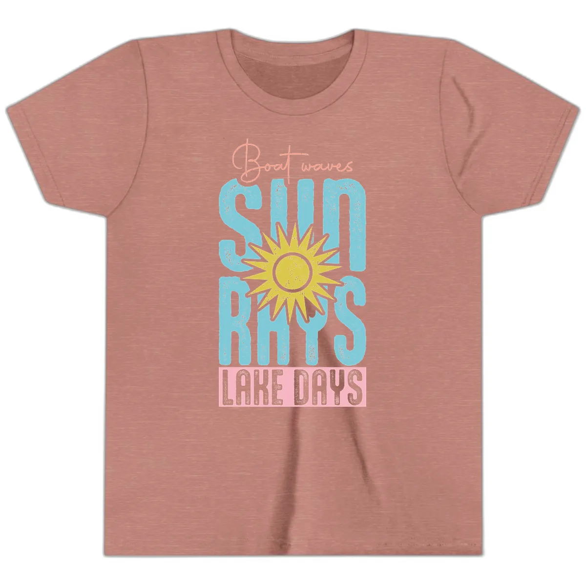 Boat Waves Sun Rays Lake Days Youth T-Shirt in Heather Mauve